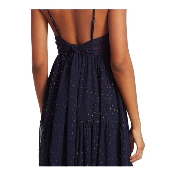 NWT LE SUPERBE Starry Night Navy Blue Metallic Chiffon Tie Back Maxi Gown Size 6 - Picture 6 of 14